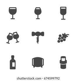 Vector black wine icons set on white background