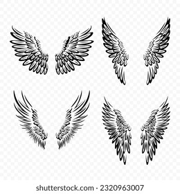 Vector Black Wing Icon Set. Vintage Angel Wings, Icons, Design Template, Clipart Collection. Cupid, Bird Wings. Vector illustration