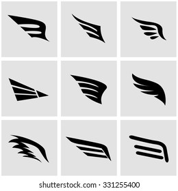 Vector black wing icon set on grey background