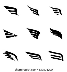 Vector black wing icon set. 