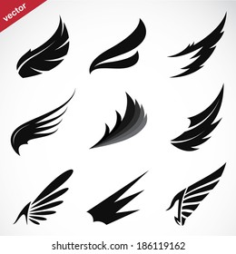 Vector black wing icons set on white background, Vector wing for your design.