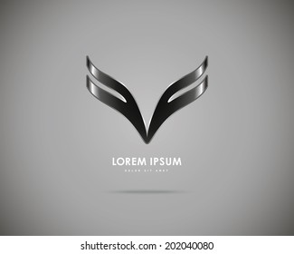 Vector Black Wings of Gray Background. Abstract Creative Concept Icon.