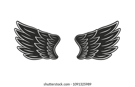 Vector Black wings. Trendy retro style.  Element for design emblems, posters.