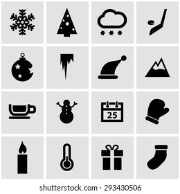 Vector black winter icons set.