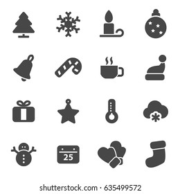 Vector black winter icons set on white background