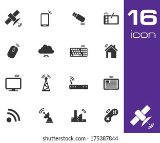 Vector black wireless icons set on white background