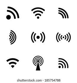 Vector black wireless icons set white background