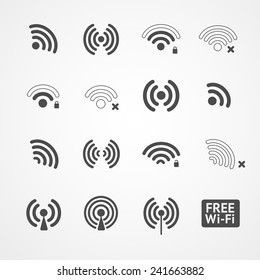 Vector black wireless icons set on white background