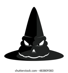 Vector black witch hat. Halloween icon. Design elements for advertising and promotion. Flat cartoon illustration. Objects isolated on white background.