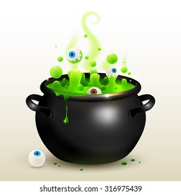 Vector Black Witches Cauldron With Green Potion And Eyes