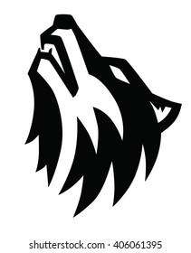 vector black wolf howl emblem on white background