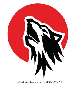 Vector Black Wolf Howl Emblem On White Background