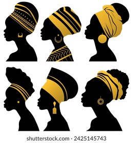 Vector black woman silhouettes set