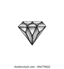 vector black work tattoo dot art hand drawn engraving style faceted diamond illustration isolated white background