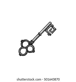 Vector Black Work Tattoo Dot Art Hand Drawn Engraving Style Vintage Unusual Key Illustration Isolated White Background
