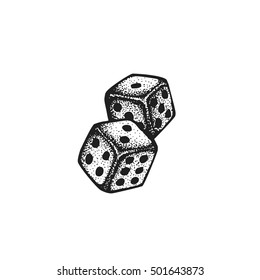 vector black work tattoo dot art hand drawn engraving style dice couple illustration isolated white background
