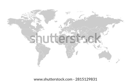Vector black world map silhouette with country borders isolated on white background