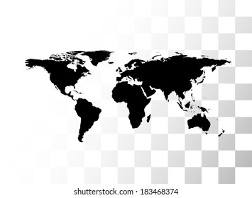 Vector black world map, with transparent background