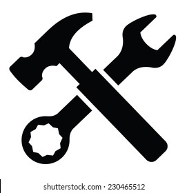 Vector Black Wrench And Hammer Icon On White Background