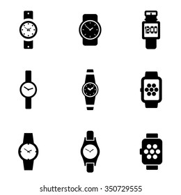 Vector black wristwatch icon set.