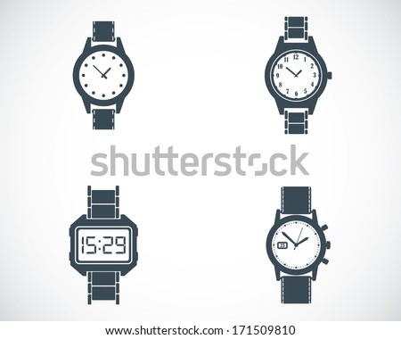 Vector black wristwatch icons set on white background