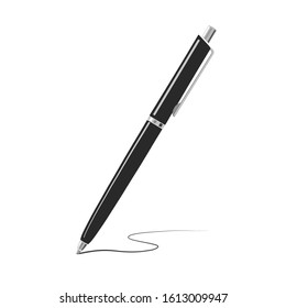 Vector black writing metal pen isolated on white background