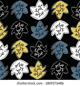 Vektor schwarz-gelb-weiß Blätter russischen Wald Textur Struktur geometrischen Mustern Hintergrund. Perfekt für Gewebe, Tapeten, Scrapbooking.