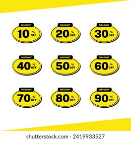Círculo de promoción del descuento del amarillo negro vectorial