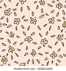 Vector black yellow floral beige seamless pattern