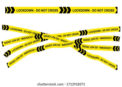 Vector Black and Yellow Ribbon, Police Line, Lockdown, Do Not Cross Due The Corid-19 Pandemic, isolated on white
