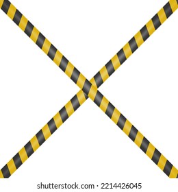 Vector Black and Yellow Warning, Danger Stop Tape Isolated on White Background. Crossed Danger, Caution Tape Sign, Fencing, Warning, Prohibition Design Template