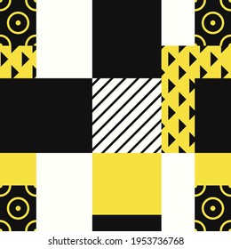 Vektor schwarz-gelb-weißes neo-geometrisches, nahtloses Muster