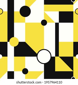 vector black yellow and white neo geometric and circle seamless pattern