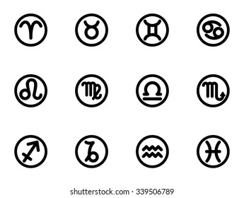 Vector black zodiac symbols icon set.