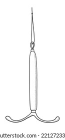 VECTOR BLACK-AND-WHITE CONTOUR ILLUSTRATION OF A GYNECOLOGICAL CONTRACEPTIVE SPIRAL