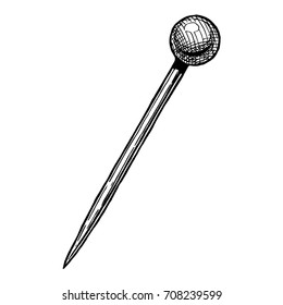 Vector Black-and-white Hand Drawn Illustration In Vintage Engraved Style Of Different Sewing Pin. Ball-point, 