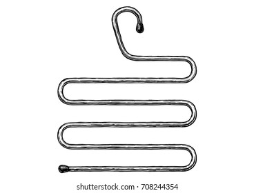Vector black-and-white hand drawn illustration of 5-level coat hanger in vintage engraved style. 