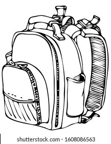 vector black-and-white illustration - school backpack with zippers