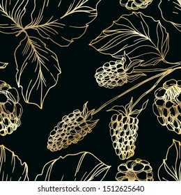 Vector Blackberry healthy food engraved ink art. Seamless background pattern. Fabric wallpaper print texture.