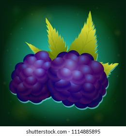 Vector blackberry with leaves ob branch icon. Isolated elements. Perfect for game icon or other design works.