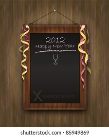 vector blackboard black wood menu 2012 happy new year