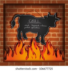 vector blackboard cow bull fireplace grill