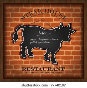 vector blackboard cow bull menu card brick wall background restaurant