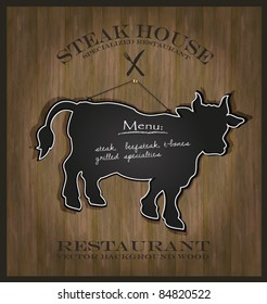 vector Blackboard cow bull restaurant menu card background wood