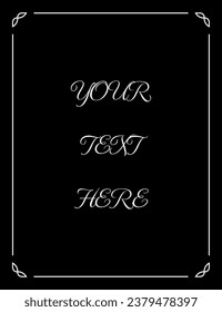 Vector blackboard with elegant border frame. Vintage invitation, certificate, business card, book cover, or menu page. For laser cutting, printing. Black retro EPS vertical background in classic style