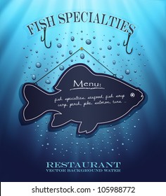 vector blackboard fish water blue background drops