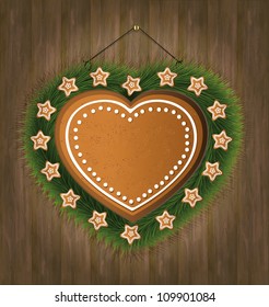 vector blackboard gingerbread heart wood tree