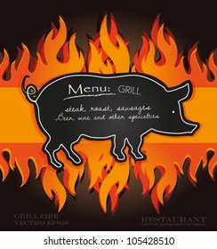 vector blackboard grill menu card pig fire board