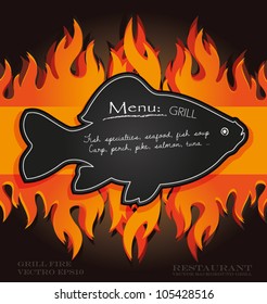 vector blackboard grill menu card fish fire board