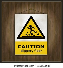 vector blackboard sign caution slippery floor wood